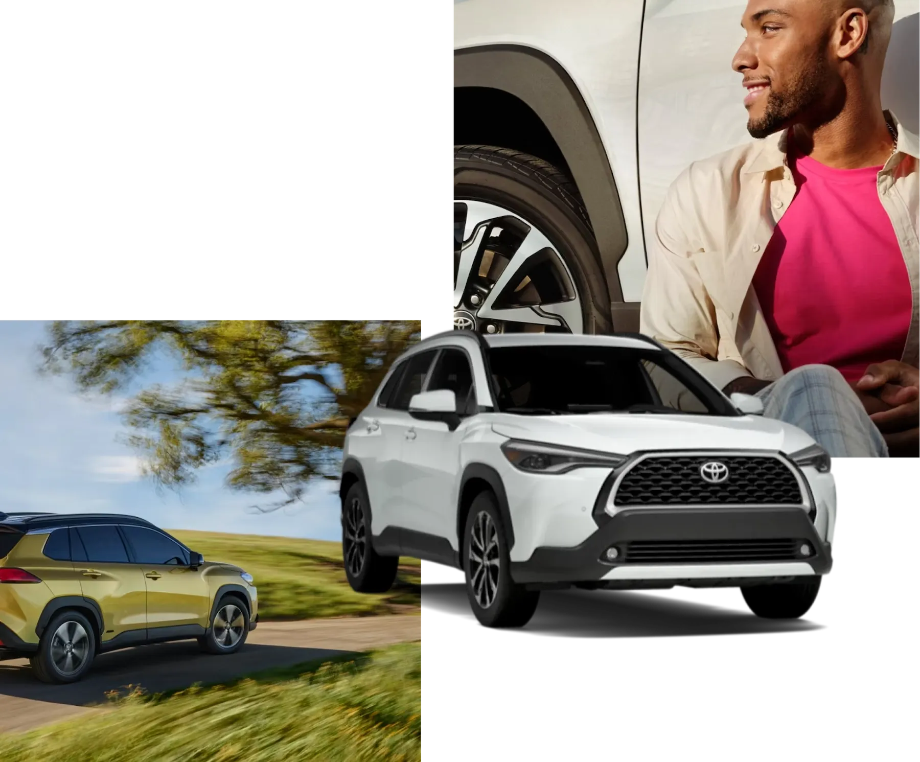Cars and men in pink shirt