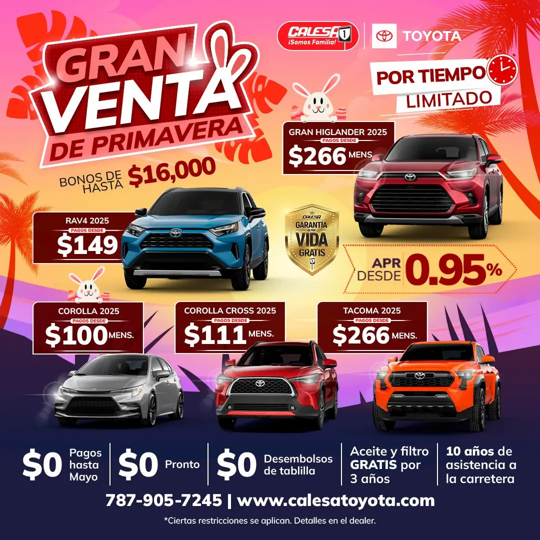 Gran Venta De Primavera, Toyota Corolla LE 2025, Bonos De Hasta $17,500 y APR desde 0.95% por tiempo limitado.